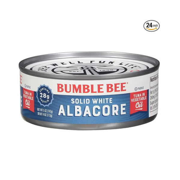 24 latas de atún blanco sólido Bumble Bee en aceite (latas de 5 oz)