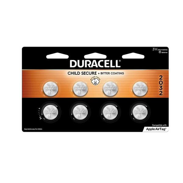 8 Duracell CR2032 3V Lithium Batteries With Child Safety Features