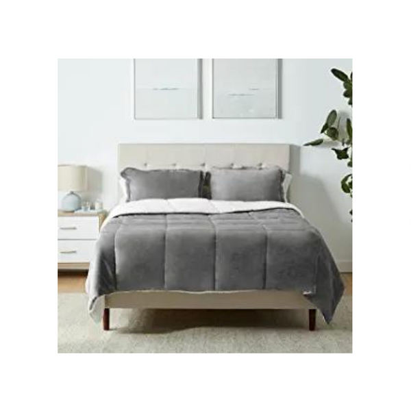 Amazon Basics Ultra-Soft Micromink Sherpa Comforter Bed Set (Full/Queen) Charcoal