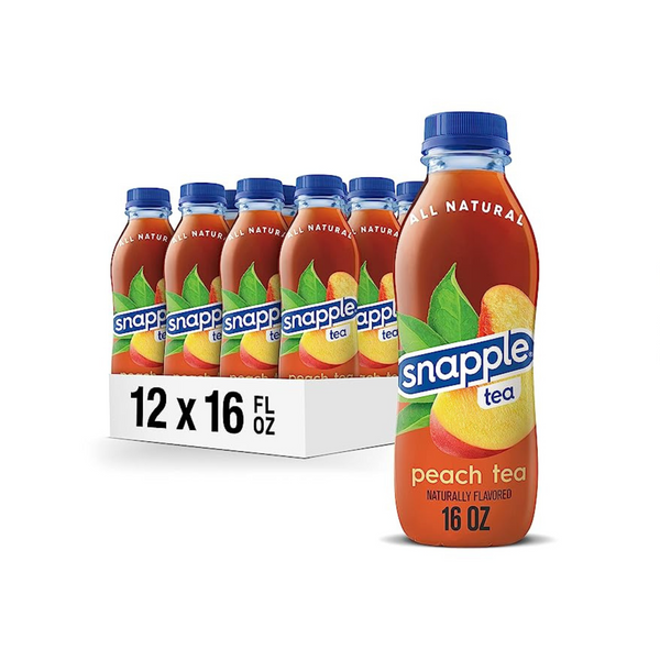 12 botellas de té Snapple de melocotón o kiwi y fresa de 16 oz