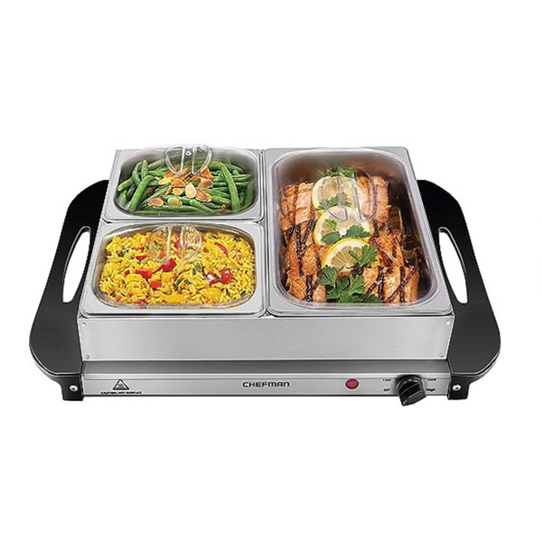 Chefman Electric Buffet Server + Warming Tray w 3 Chafing Dishes