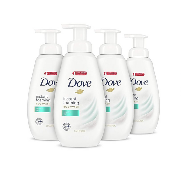 4 Bottles of Dove Instant Foaming Body Wash for Softer and Smoother Skin (13.5 oz Bottles)