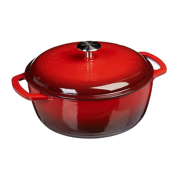 Amazon Basics Horno holandés redondo cubierto de hierro fundido esmaltado, 6 cuartos, rojo