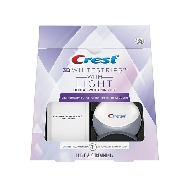 Crest 3D Whitestrips con luz, kit de tiras blanqueadoras de dientes, 20 tiras (paquete de 10 unidades)