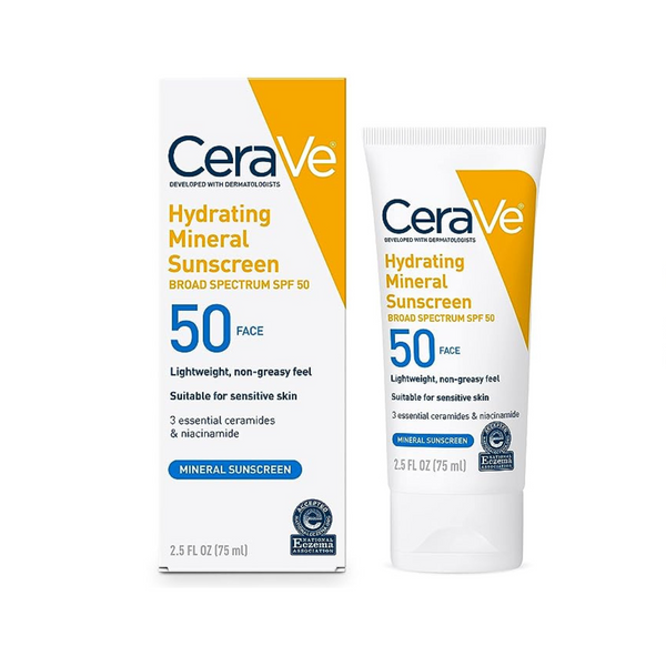 CeraVe Protector solar 100% mineral SPF 50 con óxido de zinc y dióxido de titanio