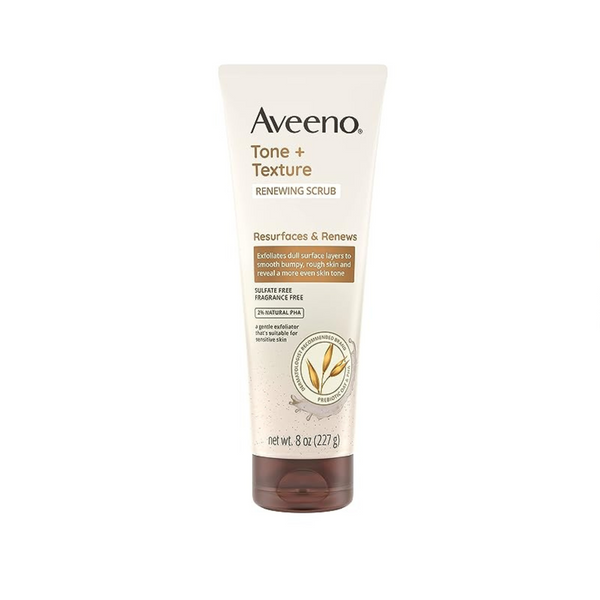 Aveeno Tone + Texture Renewing Body Scrub, gel de baño exfoliante, fórmula de avena prebiótica