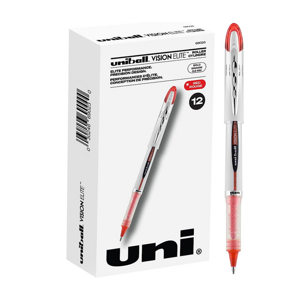 12 Pack Of uniball Vision Elite Rollerball Red Pens With 0.8mm Bold Point