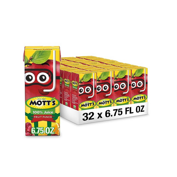 Mott's 100% Fruit Punch Juice, 6.75 Fluid Ounce Box, 8 Count (Pack of 4)