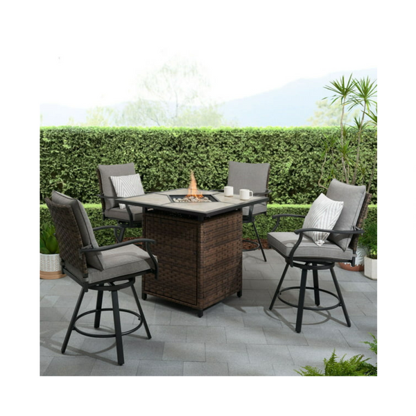 Better Homes & Gardens Elmdale 5 Piece High Swivel Dining Set with Firepit table