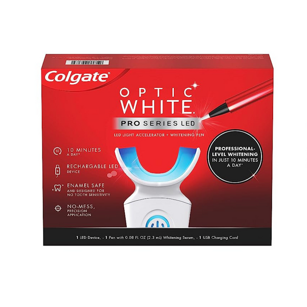 Colgate Optic White Pro Series Kit de blanqueamiento, lápiz blanqueador de dientes y bandeja LED, recargable