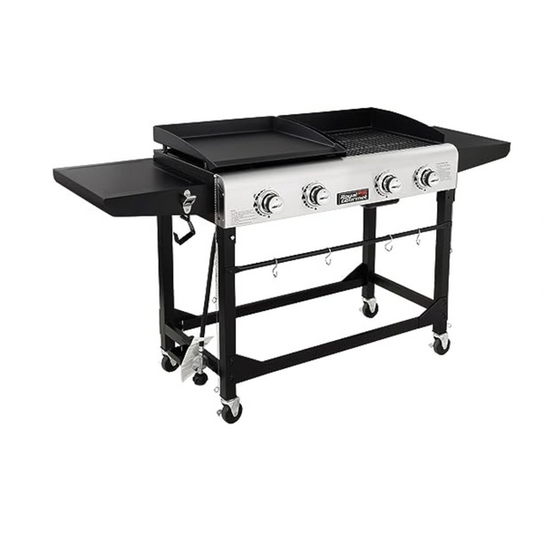 Royal Gourmet Portable Propane Gas Grill and Griddle Combo with Side Table | 4-Burner, Folding Legs