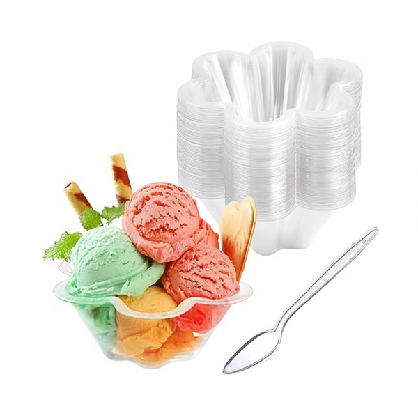 50 Pack of 8 Oz Clear Sundae Cups with Spoons