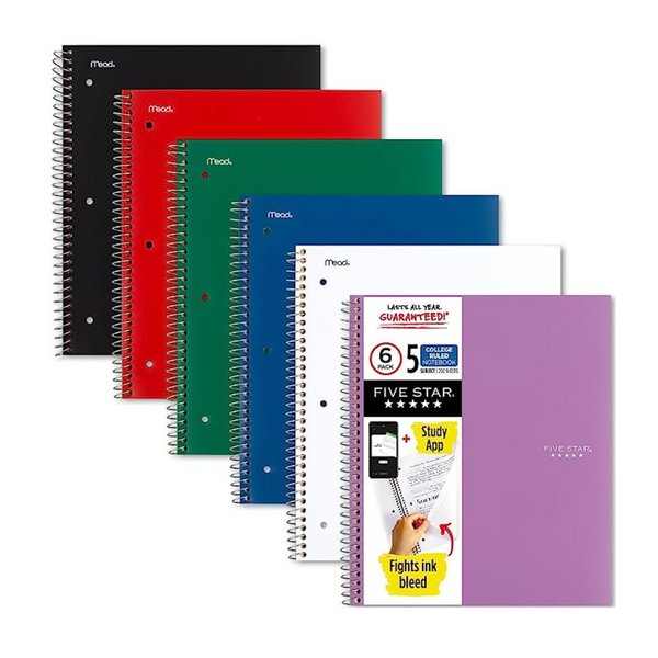 6 Pack Five Star Spiral Notebooks