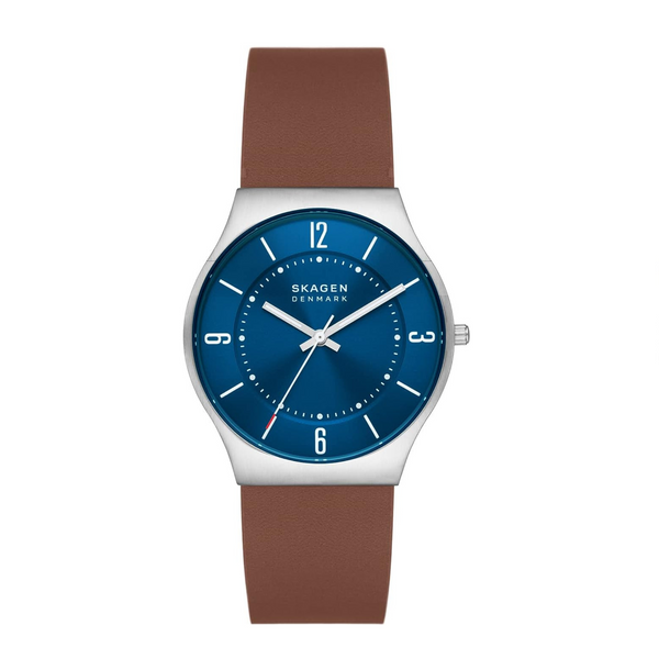 Skagen Men’s Grenen Three-Hand Date Watch with Leather Band