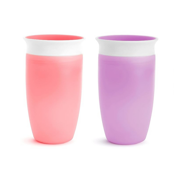 Paquete de 2 vasos para sorber Munchkin Miracle 360 ​​para niños pequeños, rosa/púrpura