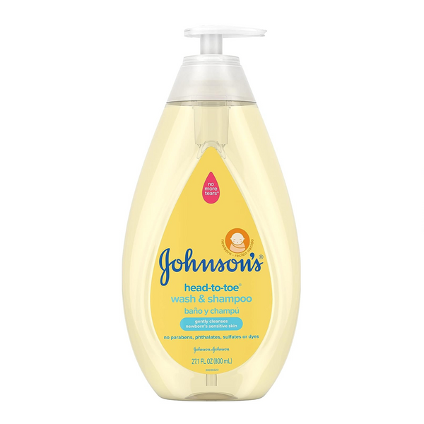 Johnson's Head-To-Toe Gentle Baby Body Wash &amp; Shampoo, sin desgarros, 27.1 onzas líquidas. Botella de bomba de onzas