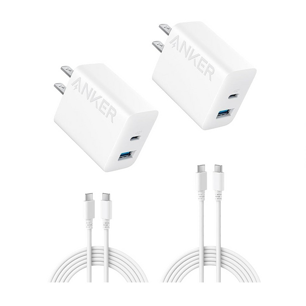 2 Pack Of Anker 20W Dual Port USB Fast Wall Chargers With Two 5′ USB-C Cables Included