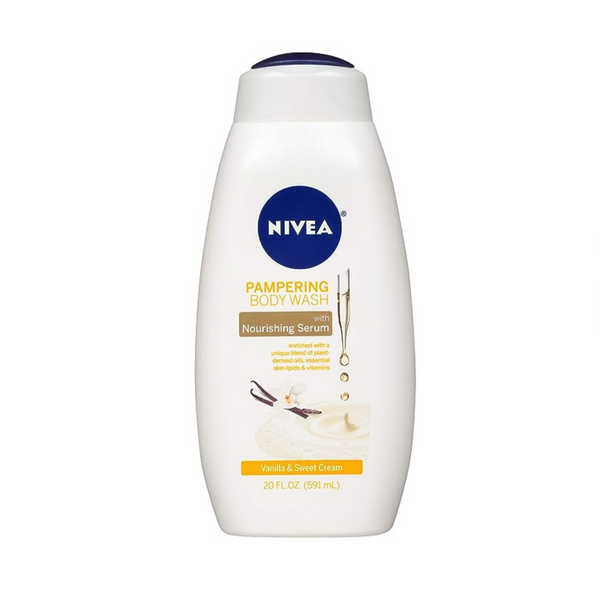 3 botellas de gel de baño NIVEA de vainilla y crema dulce con suero nutritivo (botellas de 20 onzas líquidas)