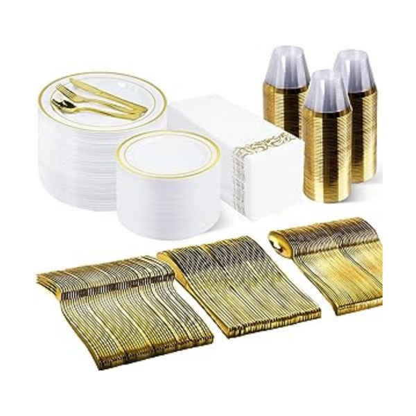 350 Piece Gold Dinnerware Set for 50 Guests