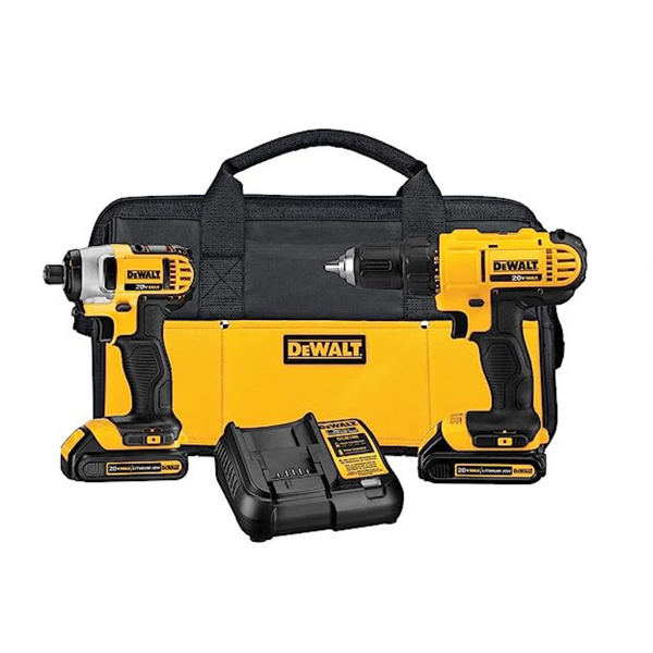 Kit combinado de herramientas eléctricas con destornillador de impacto y taladro inalámbrico DEWALT 20 V MAX con 2 baterías