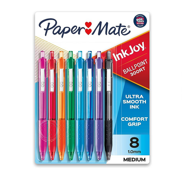 Bolígrafos retráctiles Paper Mate InkJoy, punta media (1,0 mm), surtidos, 8 unidades