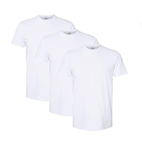 3 Camisetas elásticas de algodón con cuello redondo para hombre Gildan