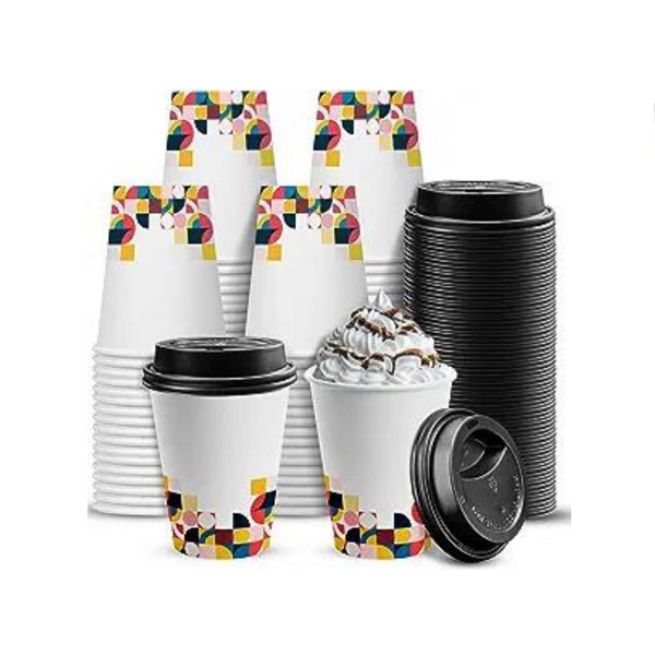 Paquete de 100 tazas de café desechables de 12 oz con tapa