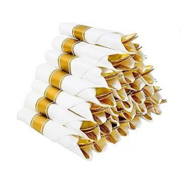 30 Pack Pre Rolled Gold Plastic Cutlery