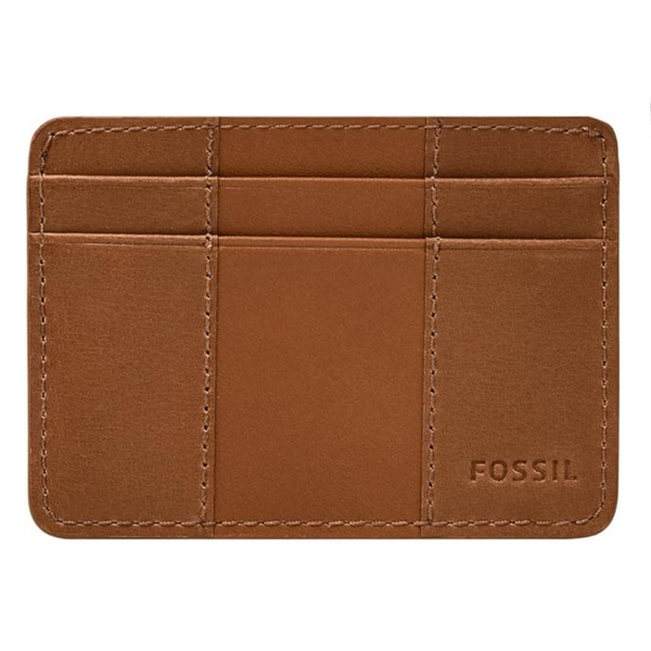 Fossil Cartera minimalista de cuero con bolsillo frontal para hombre