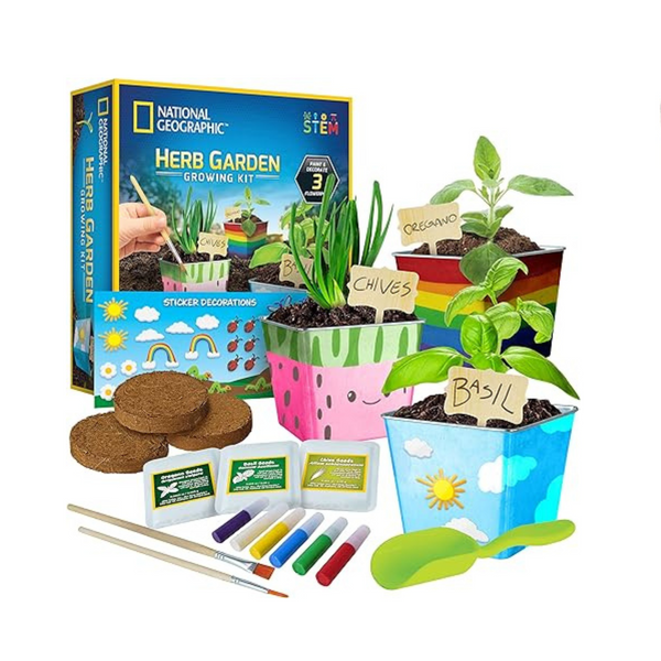 Kit de cultivo de hierbas para niños de NATIONAL GEOGRAPHIC: decora 3 macetas