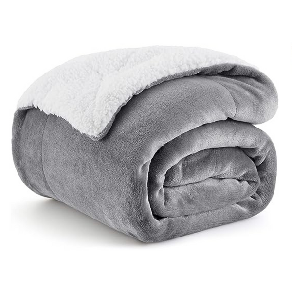 Bedsure Sherpa Fleece Throw Blanket - Manta gruesa y cálida para invierno, gris, 50 × 60 pulgadas