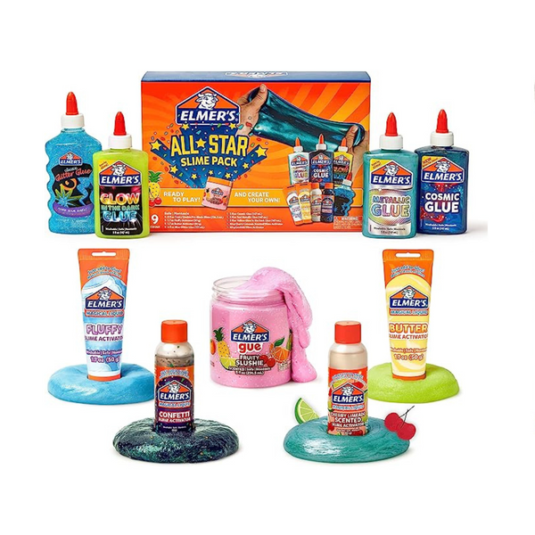 Elmer's All-Star Slime Kit, incluye pegamento líquido, activador de limo y limo prefabricado, 9 unidades