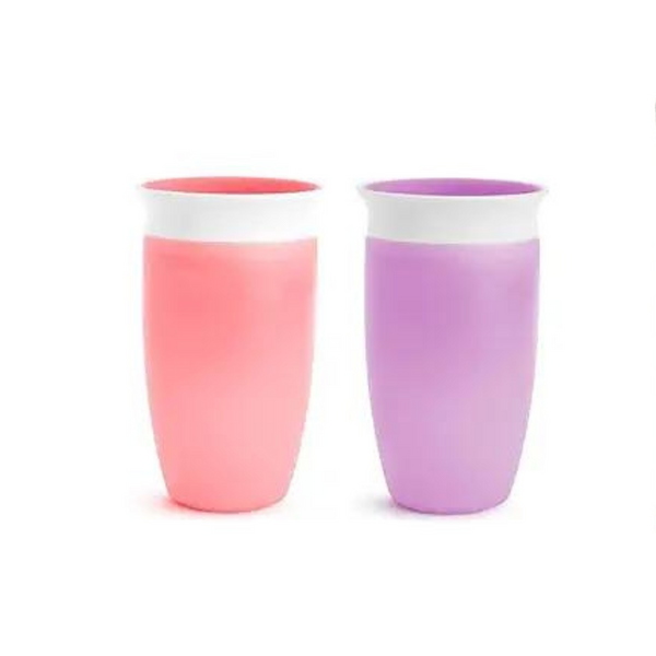 Munchkin Miracle 360 ​​Vaso para sorber para niños pequeños, rosa/morado, 10 onzas, 2 unidades