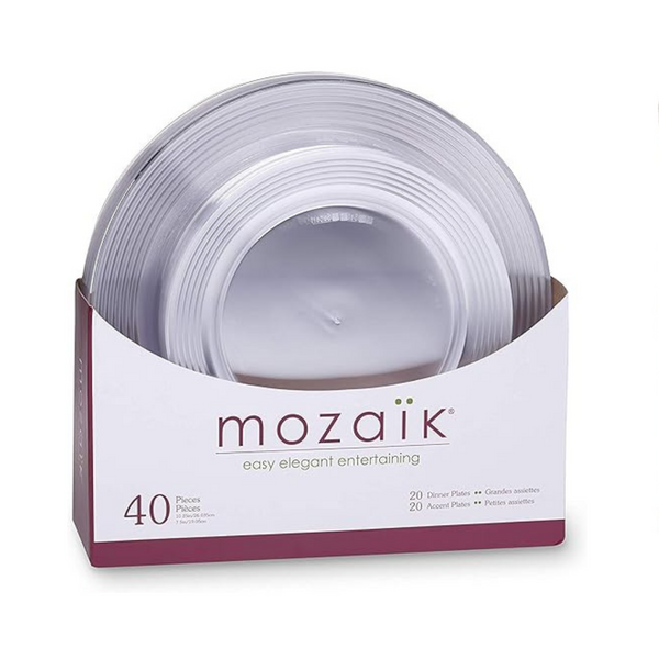 Mozaik Premium Plastic Plate Set, 40 Pieces (20 Dinner Plates and 20 Salad Plates)