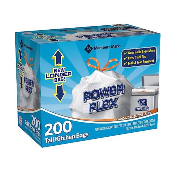 Member's Mark Power Flex Bolsas altas con cordón para cocina (200 unidades)