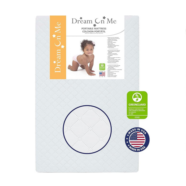 Dream On Me Holly 3” Fiber Portable Waterproof Vinyl Cover, Lightweight Mini Crib Mattress