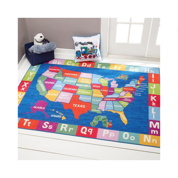 Eric Carle Elementary USA Map Kids Machine Washable Area Rug