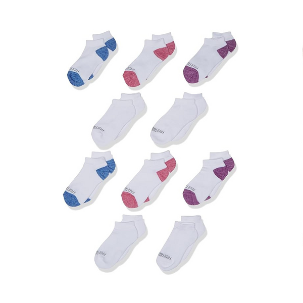 10 Pairs of Fruit of the Loom Girls’ Everyday Soft No Show Socks