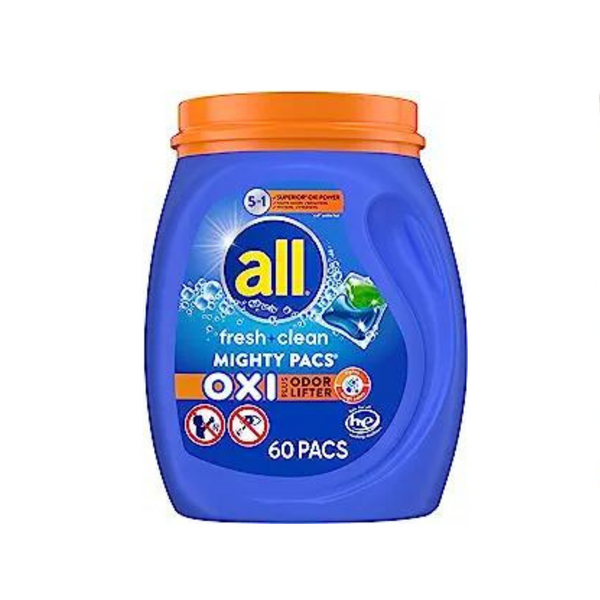 3 Tubs of all Laundry Detergent Pacs, Fresh Clean Oxi plus Odor Lifter (60 Count Each)