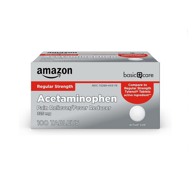 Amazon Basic Care Alivio del dolor, tabletas de acetaminofén 325 mg, (100 unidades)