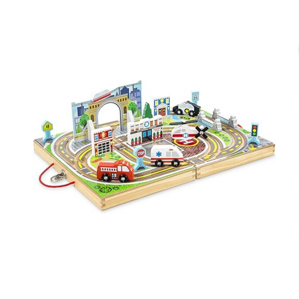 Melissa &amp; Doug Pueblo de mesa para llevar de madera, 18 piezas