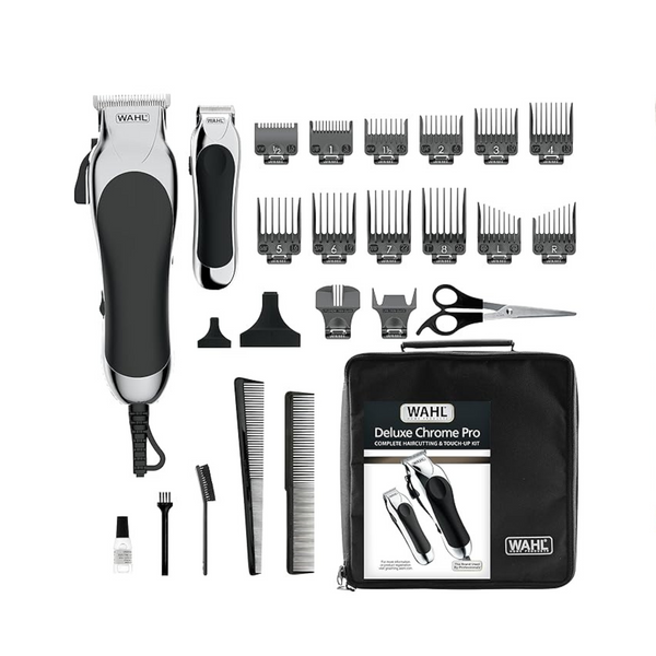 Wahl Clipper USA Deluxe Corded Chrome Pro, kit completo de recorte y cabello