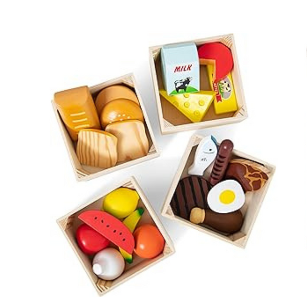 Grupos de alimentos Melissa &amp; Doug, 21 piezas de madera y 4 cajas