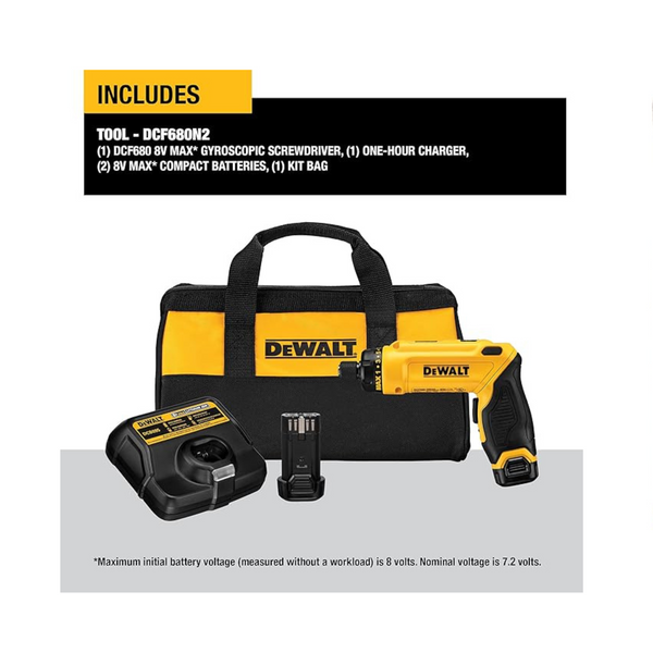 Kit de destornillador inalámbrico DEWALT 8V MAX con 2 baterías