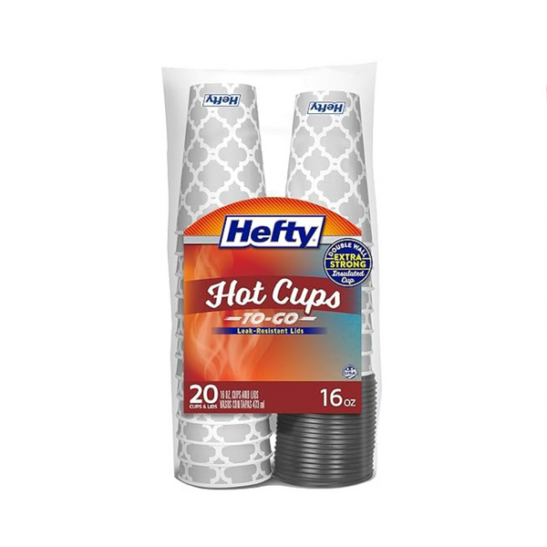 Hefty Paper Disposable Hot Cups with Lids, 16 Ounce, 20 Count