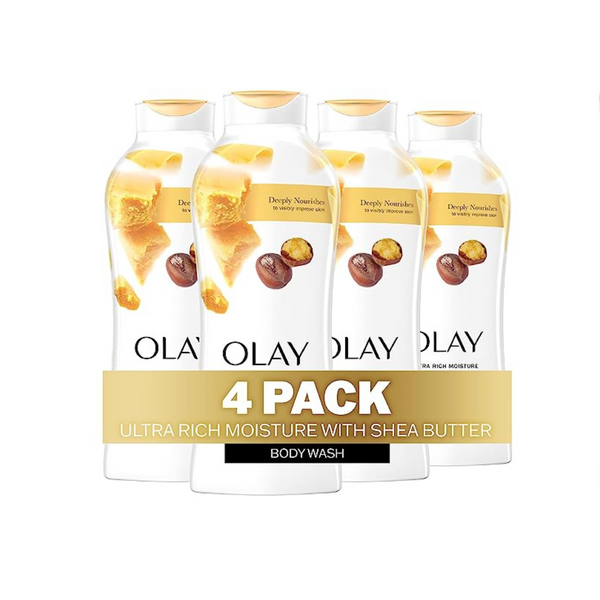 4 botellas de gel de baño hidratante ultra rico Olay con manteca de karité (botellas de 22 oz)