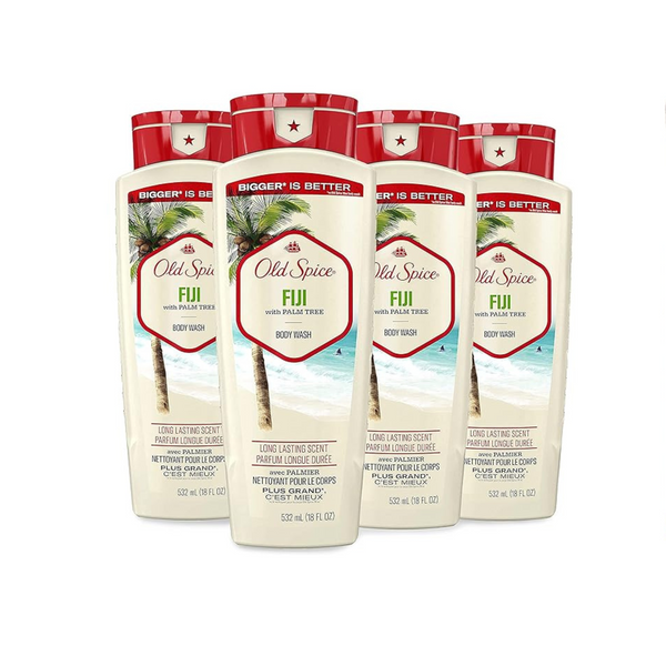 4 botellas de gel de baño para hombres Old Spice Fiji con palmera (18 oz)