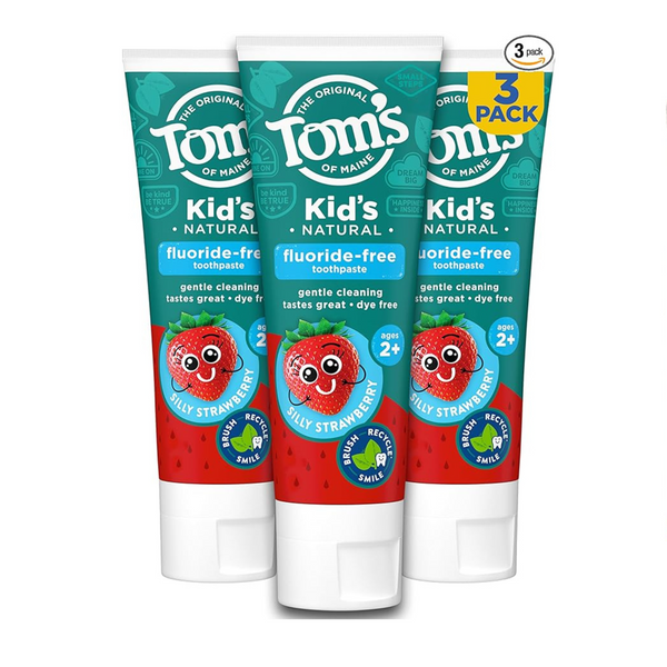 Tom's of Maine Pasta de dientes para niños sin fluoruro, fresa tonta (5.1 oz. paquete de 3)