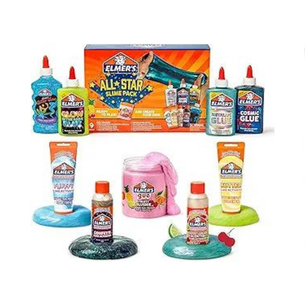 Elmer's All-Star Slime Kit, incluye pegamento líquido, activador de limo y limo prefabricado, 9 unidades