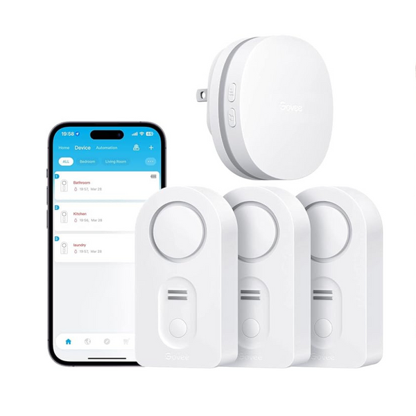 Govee WiFi Water Sensor 3 Pack, Water Leak Detector 100dB Adjustable Alarm and App Alerts